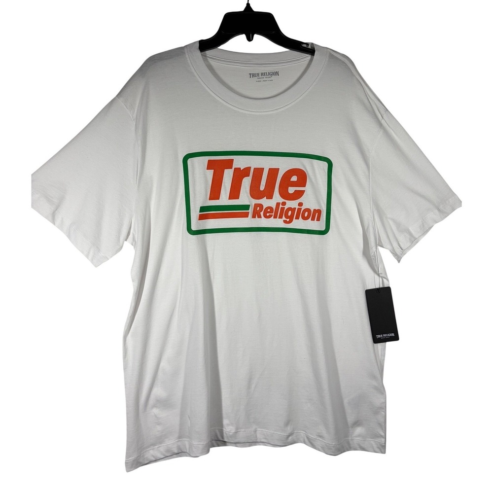True Religion Mens Optic White‎ SS High Density Graphic Logo T-Shirt Size XL NWT